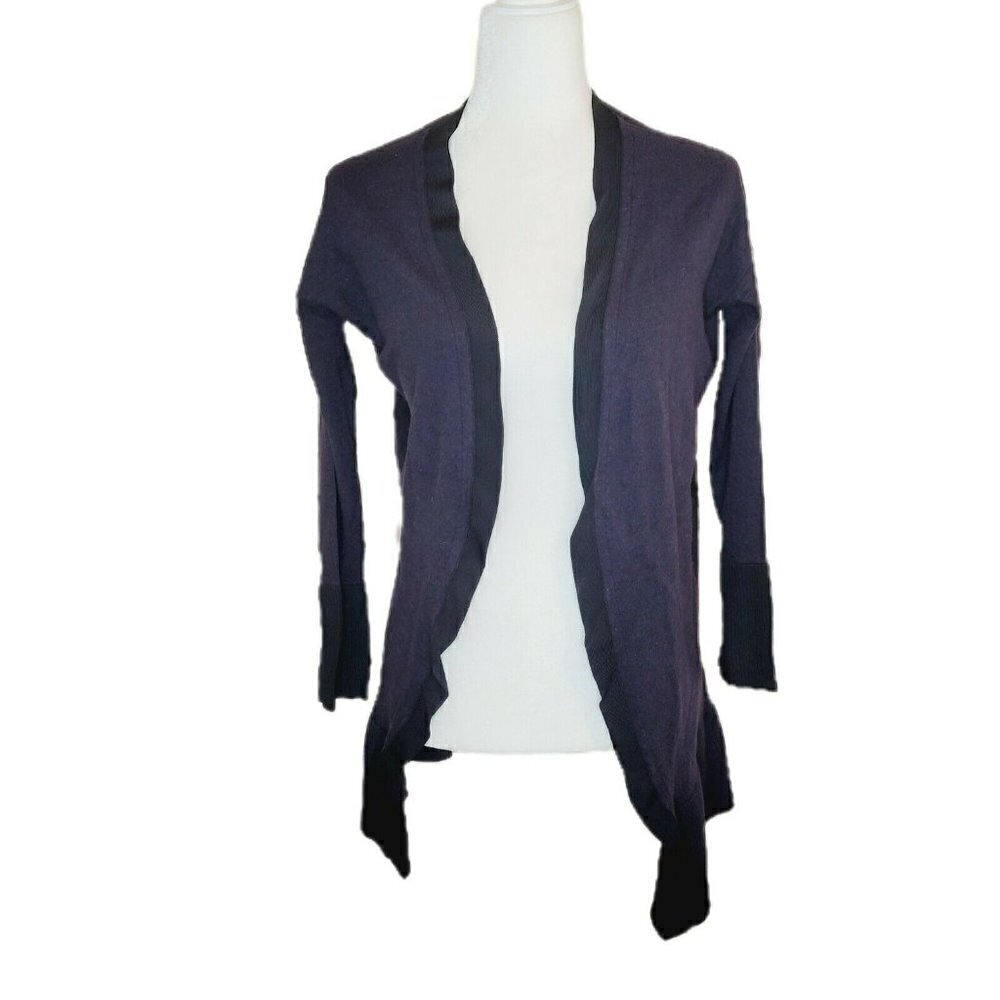 Rag & Bone Open Front Merino Wool Cardigan Blue With Black Trim Size Medium - Picture 2 of 10